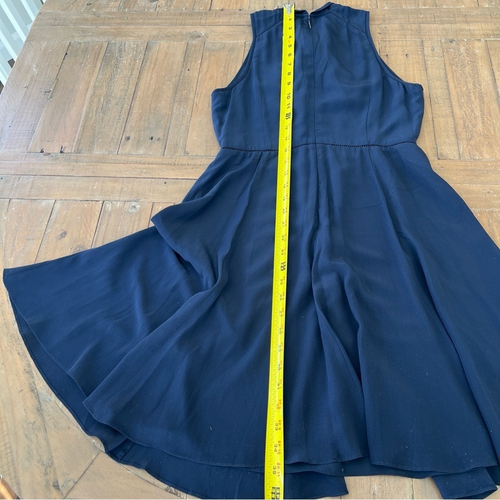 Rebecca Taylor Silk Twist Open Front Fit And Flare Dress Women’s 4 Navy Preppy - Picture 12 of 12